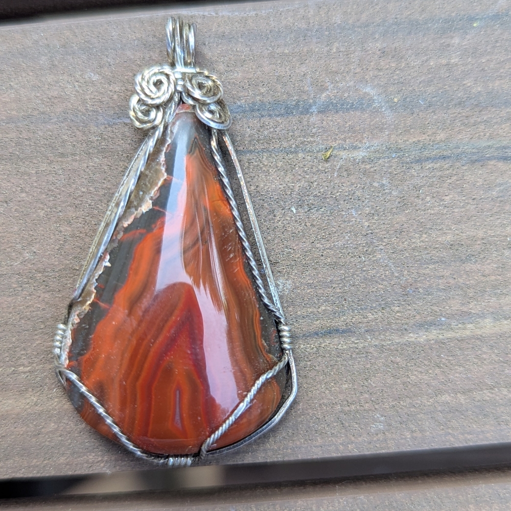 Silver Wire Wrapped Natural Agate Pendant, One Of A Kind